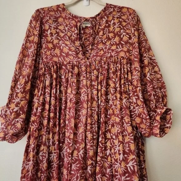 Daughters of India Women Kyra Midi Dress XL Floral Print Baloon Sleeve Bohemian - Picture 8 of 15